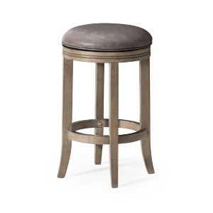 HomeRoots 26" Stone and Oak Faux Leather and Solid Wood Backless Counter Height Swivel Bar Chair - 1 of 4