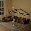 Double Twin Size L-Shaped Montessori House Bed Frame, Metal Corner Bed with Fence, Floor Bed Without Slats - ModernLuxe - 3 of 4
