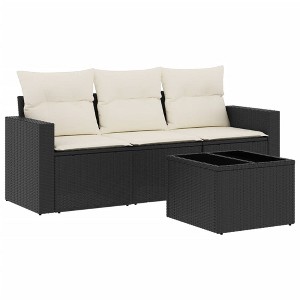 vidaXL Garden Sofa Set Black PE rattan, powder-coated steel, tempered glass - 1 of 4