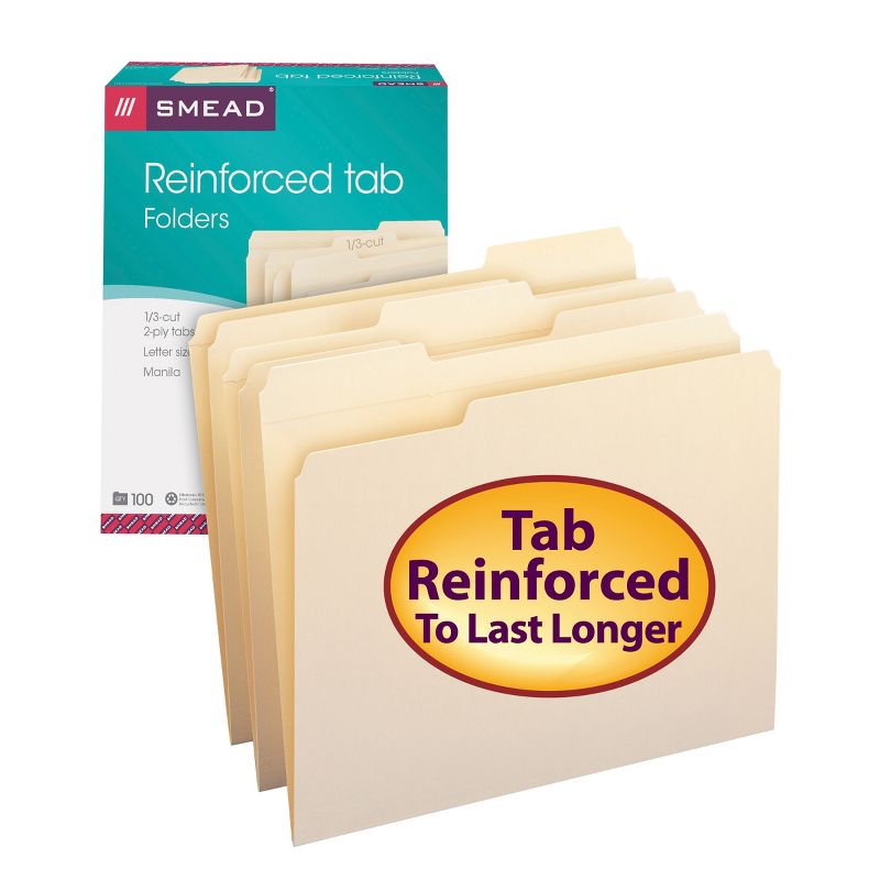 Smead File Folder, Reinforced 1/3-Cut Tab, Letter Size, Manila, 100 Per Box (10334), 2 of 9