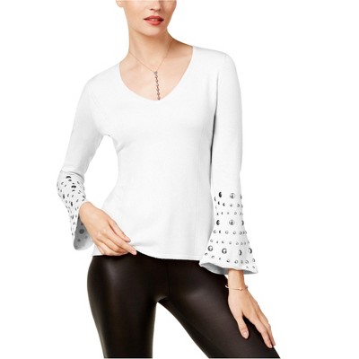 I.N.C International Concepts Womens Embellished Knit Sweater, White, Large