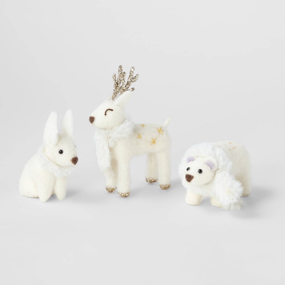 3pc Fabric Animal Decorative Figurine Set White - Wondershop