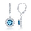 Bella Silver Sterling Silver March Birthstone w/ CZ Border Round Earrings and 18" Pendant Necklace Set - 2 of 3