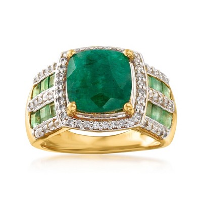 Ross-Simons 3.70 ct. t.w. Emerald and .40 ct. t.w. White Topaz Ring in 18kt Gold Over Sterling
