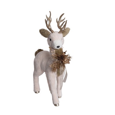 Transpac Polyester Fabric Standing Deer with Gold Accents Decorative Animal Figurine for Christmas Multicolor Tabletop Decoration Indoor Use Gift