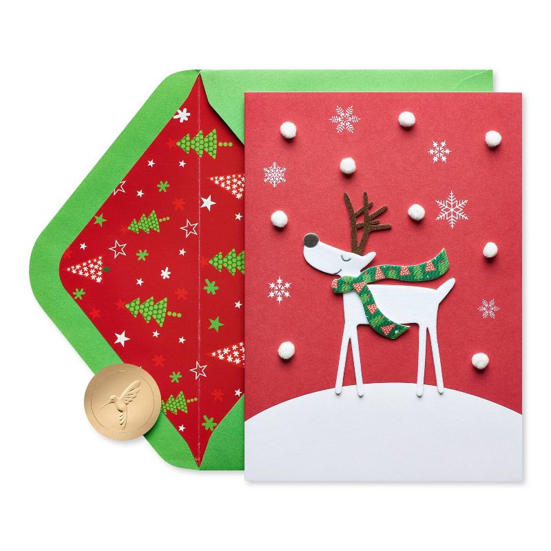 Christmas Card White Reindeer with Pom Pom - PAPYRUS, 5 of 7