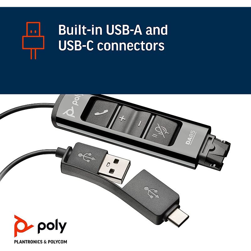 Poly DA85 USB-A / USB-C Digital Adapter - Works with Poly Call Center Quick Disconnect (QD) Headsets - Works with Avaya, Genesys & Cisco call center, 2 of 8