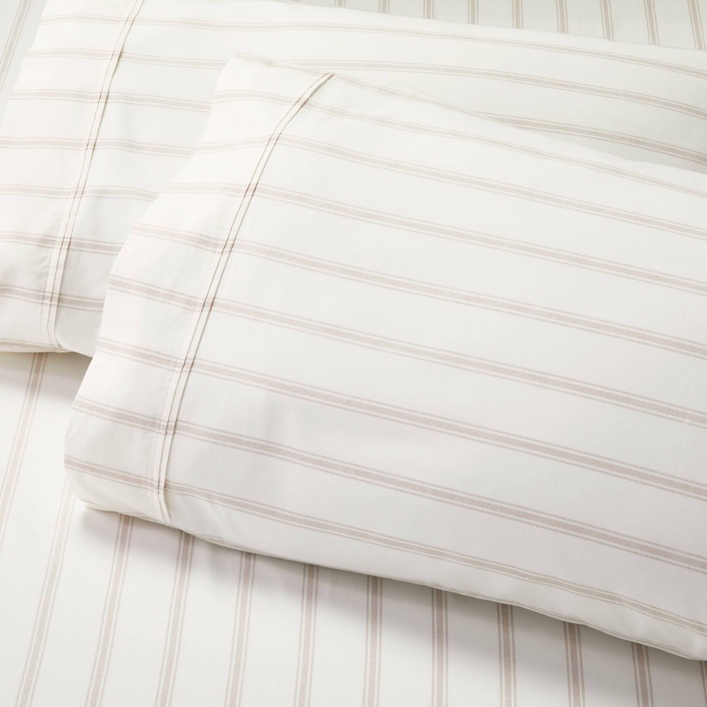 2pk Standard Cotton Percale Tick Stripe Pillowcase Set Pebble - Hearth & Hand with Magnolia