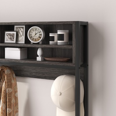 Weathered Gray Oak Hall Tree with Bench and Storage Drawers