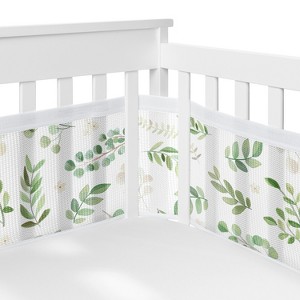 Sweet Jojo Designs + BreathableBaby Breathable Mesh Crib Liner Boy or Girl Gender Neutral Unisex Botanical Green and White - 1 of 4
