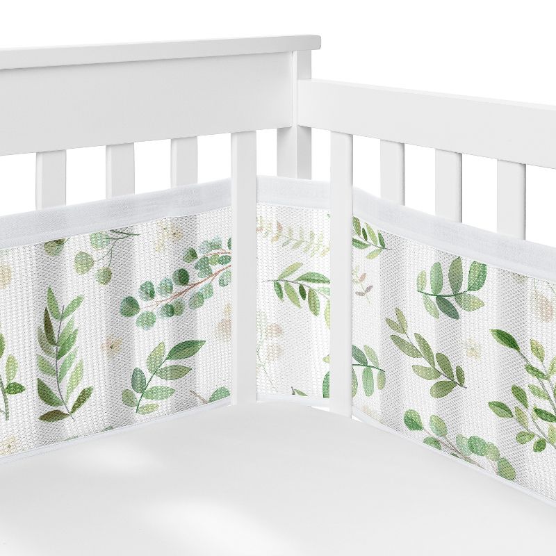 Sweet Jojo Designs + BreathableBaby Breathable Mesh Crib Liner Boy or Girl Gender Neutral Unisex Botanical Green and White, 1 of 7