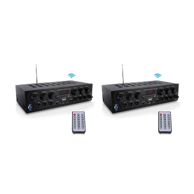 Pyle 750 Watt 6 Channel Compact Wireless Bluetooth Home Audio Amplifier Stereo Receiver Sound System with Microphone Inputs & Remote Control (2 Pack)