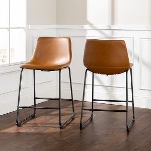 Industrial Faux Leather Counter Stools, Set of 2 - 1 of 4