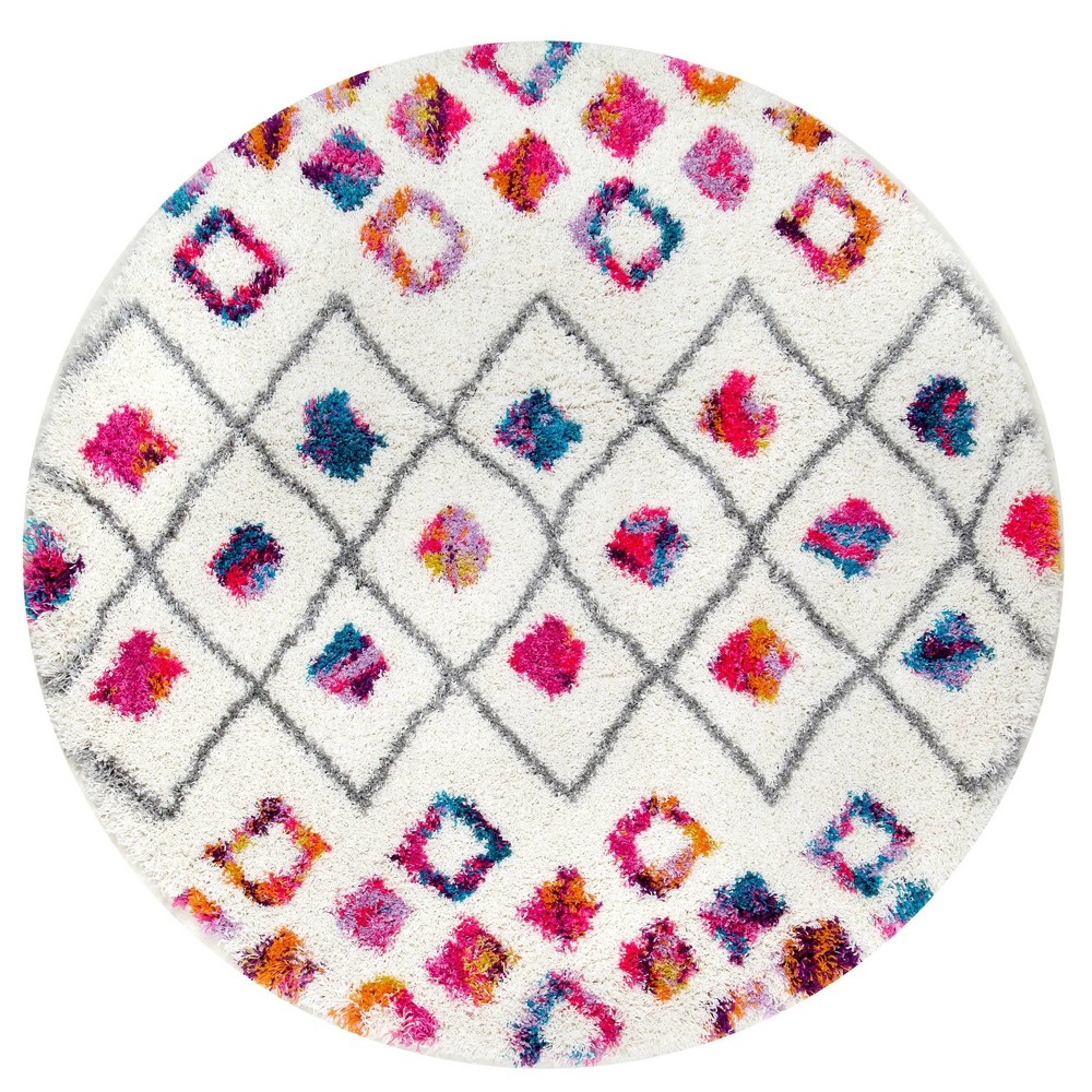 5'3in Round Tatyana Moroccan Diamond Trellis Shaggy Area Rug Pink - nuLOOM