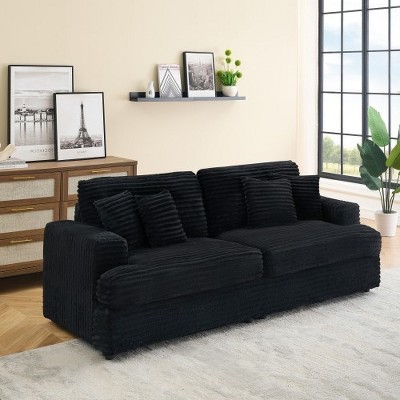 Modern 88.6" Corduroy Deep Seat Sofa Bed with 4 Throw Pillows, Comfy 3-Seater Reclining Couch for Living Room or Small Spaces – The Pop Home