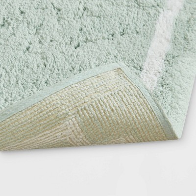 Seafoam Cotton Tufted Bath Rug with White Border