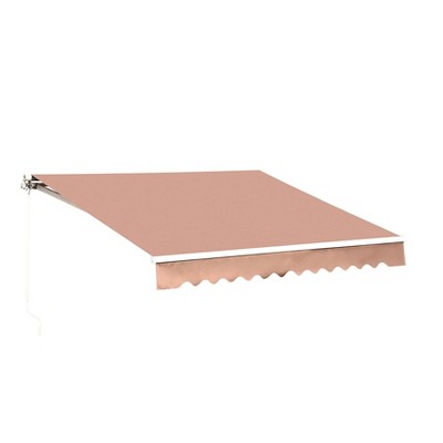 MCombo 12 x 10 Foot Manual Retractable Awning Canopy Cover with Weather Protective Coating for Outdoor Patio and Sun Shade, Beige