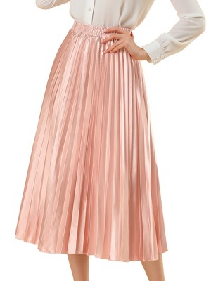 INSPIRE CHIC Women's Party Elastic Waist Metallic Shiny Accordion Pleated Midi Skirt