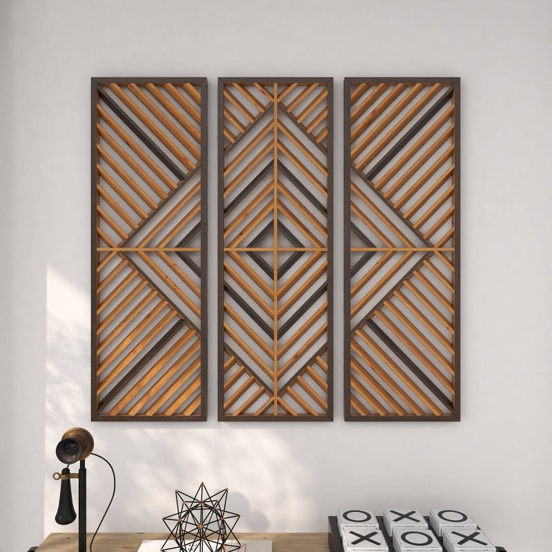 Set of 3 Wood Geometric Slatted Wood Design Wall Decors Brown - Olivia &#38; May, 3 of 20