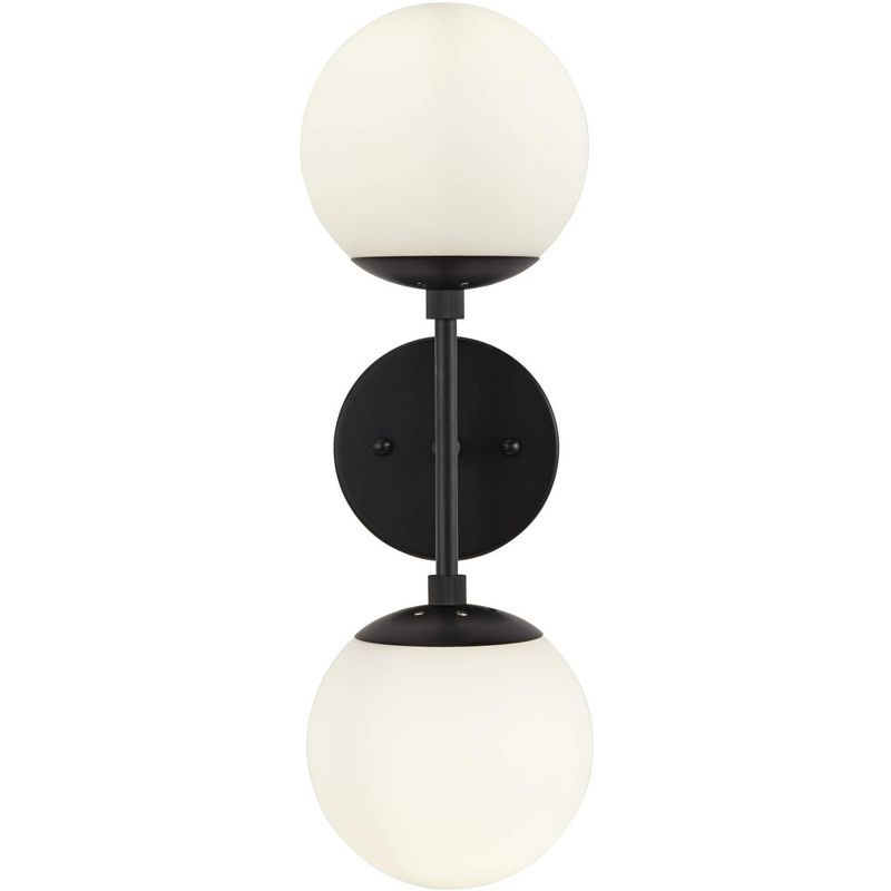 Possini Euro Design Oso Mid Century Modern Wall Light Sconce Black Hardwire 17 3/4" High 2-Light Fixture Opal Glass for Bedroom Bathroom Vanity House, 5 of 9