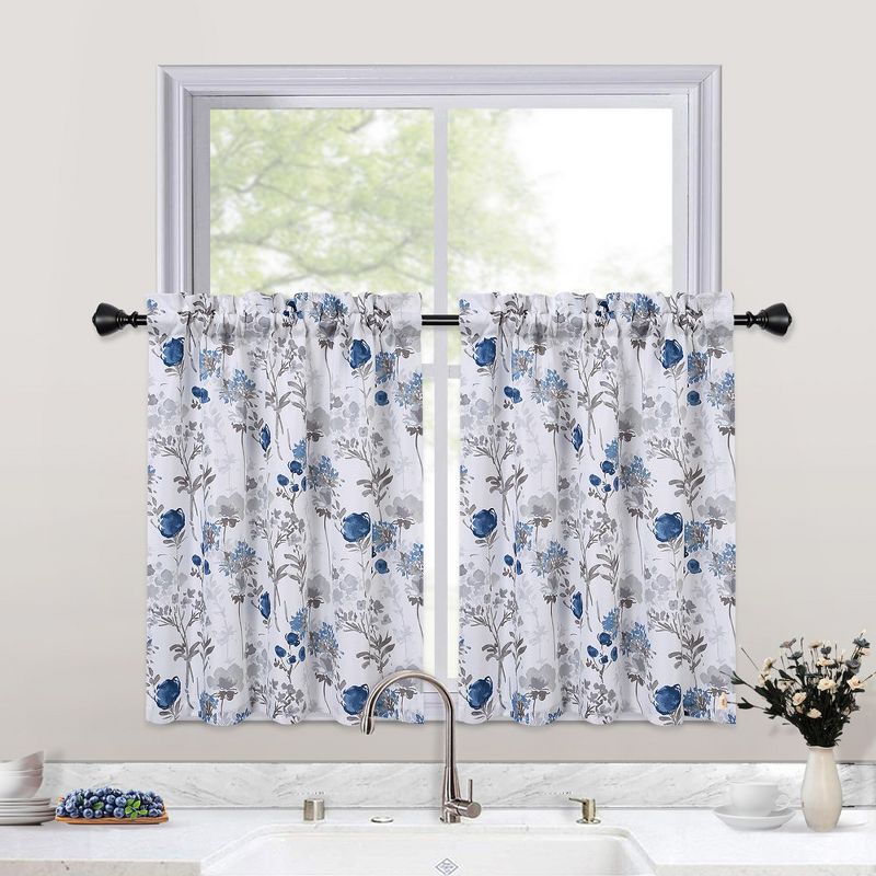 Watercolor Floral Print Rod Pocket Short Cafe Kitchen Curtains, 1 of 6