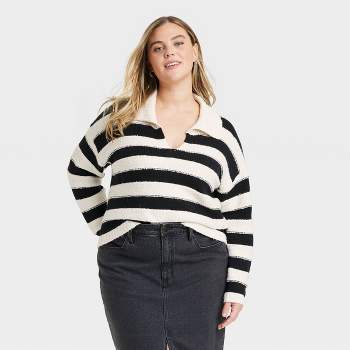  Women's Pullover Sweater - Universal Thread™ White/Black Striped