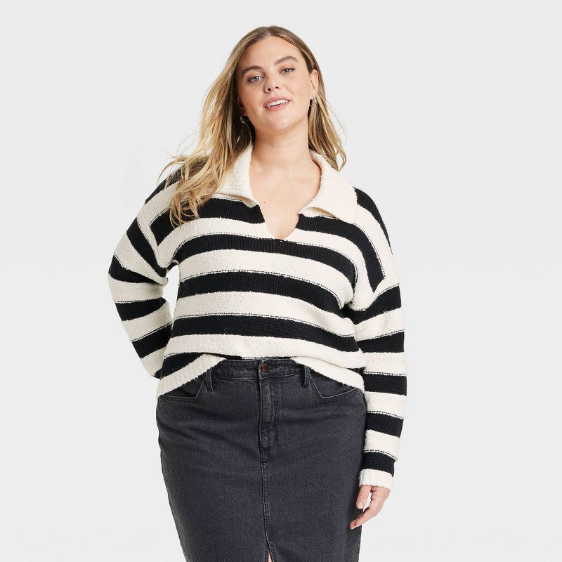  Women's Pullover Sweater - Universal Thread™ White/Black Striped, 1 of 8