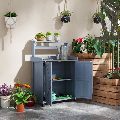 VYNXARIA  Potting Bench ¨C Stylish Outdoor Wooden Table with Storage Cabinet & Galvanized Top!