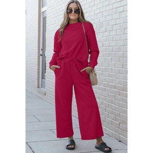 I am a Fashion Junky Double Take Full Size Textured Long Sleeve Top and Drawstring Pants Set - 1 of 4