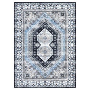 8'x10' Washable Vintage Living Room Rugs, Soft Non Slip Accent Bedroom Carpet, Large Low Pile Floor Cover for Dining Room, Blue - 1 of 4