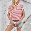 Women's Crewneck Cap Sleeve Ribbled Knit Top Casual Color Block Striped Sweater T-Shirt - 3 of 4