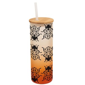 Elanze Designs Floral Beetle Bug Insect Wrap-Around Design 25 Ounce Frosted Gradient Glass On-The-Go Coffee Travel Skinny Tumbler Mug Cup, Bamboo Lid - 1 of 1