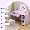 Kids Vanity with Lighted Mirror & Stool,Little Girls Vanity with Adjustable LED Light - 2 of 4