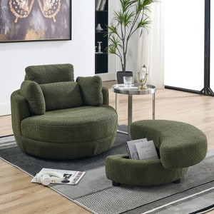 39" Accent Round Loveseat Circle Barrel Chairs, Oversized Swivel Chair with Moon Storage Ottoman-ModernLuxe - 1 of 4