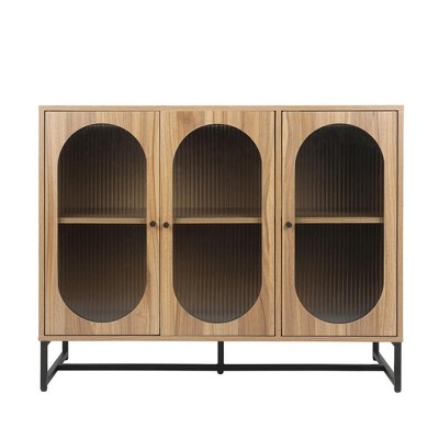 Storage Cabinet with Glass Door, Storage Cabinet with Adjustable Shelves, Sideboard Buffet Cabinet with Storage for Kitchen, Dining Room