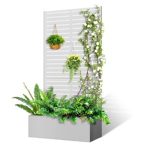 TOAOTBNBO Outdoor Planter Box with Square-Hole Trellis, Metal Raised Garden Bed for Climbing Plants, Galvanized Garden Box with Drainage Holes - 1 of 4