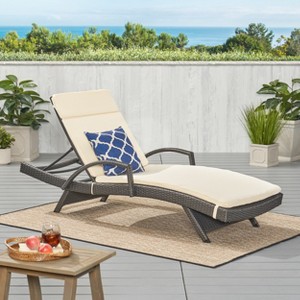 Christopher Knight Home Jessica Outdoor Rattan and Iron Adjustable Chaise Lounge with Cushion - 1 of 4