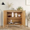 Garvee Rattan Buffet Cabinet with Adjustable Shelves and Solid Wood Feet Natural Farmhouse Sideboard, Oak - 2 of 4