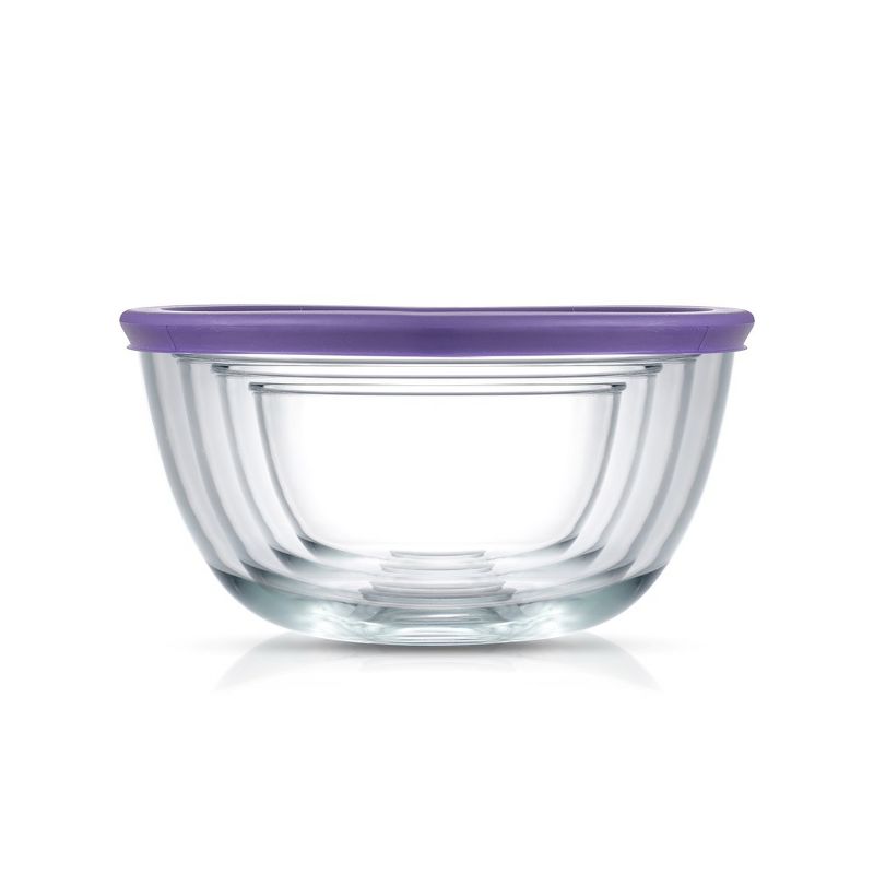 JoyJolt JoyFul 4 Kitchen Glass Food Mixing Bowls With Lids - Purple, 4 of 8