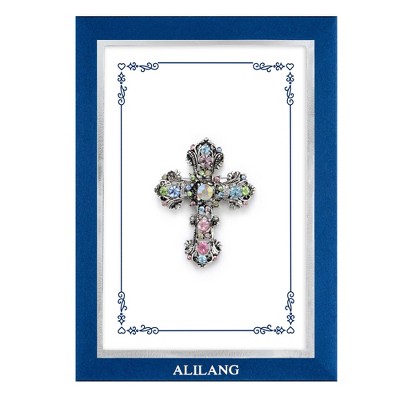 Anna-Kaci Iridescent Rhinestone Latin Cross Brooch Pin with Gift Message Card & Envelope