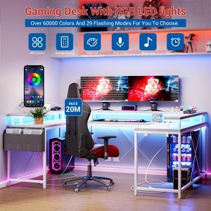 U Shaped Computer Gaming Desk, 79’’ Reversible l Shaped Computer Desk with Power Outlet & LED Strip, Office Desk with Monitor Stand - 1 of 4