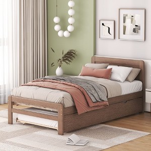 CAVINAS Twin Size Modern Wood Platform Bed Frame with Drawers/Trundle,No Box Spring Needed - 1 of 4