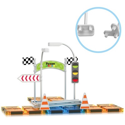 PICASSO-TILES 18 PC Accessory Race Track, Magnetic Tiles, Building Blocks, STEM Toys for Kids 3+
