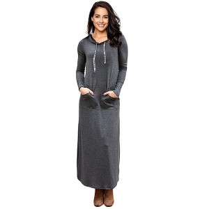 Women Long Sleeve Pullover Pocket Slim Sweatshirt Casual Hoodie Dress Hooded Sweater Dresses Dark Grey M - 1 of 4