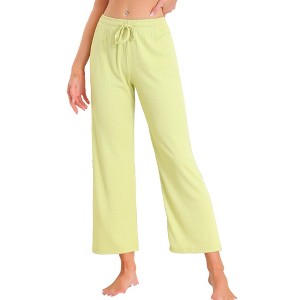 INSPIRE CHIC Women's Wide Leg High Waist Ribbed Knit Casual Bottoms Drawstring Palazzo Pants - 1 of 4