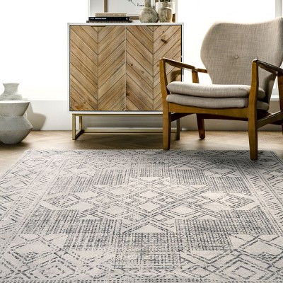Easy-Care Geometric Medallion 9' x 12' Gray Synthetic Area Rug