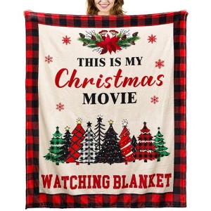 50'' x 60'' Christmas Throw Blanket This is My Christmas Movie Watching Blanket Plush Warm Black Red Movie Lover Gifts - 1 of 4