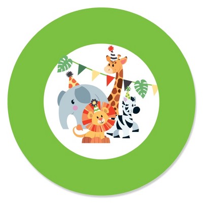 Big Dot of Happiness Jungle Party Animals - Safari Zoo Animal Birthday Party or Baby Shower Circle Sticker Labels - 24 Count