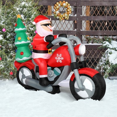FURNIinspire Decorative Holiday Scene Props Christmas Inflatable Santa with Motorcycle Decor for Lawn, Mall, Multicolored, 35.4"*90.6"*70.9"
