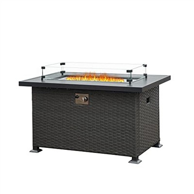Maggift Outdoor Fireplaces with Glass Wind Guard, with Aluminum Rust-Proof Tabletop, for Patio, Gray, 43.31"*26.97"*24.41"